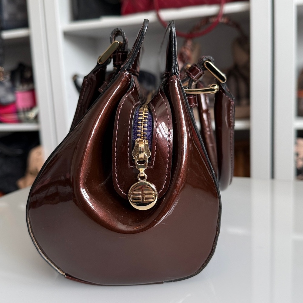 Balenciaga Monday Bowling Handbag Brown Patent Leather Satchel with COA - Picture 2 of 10